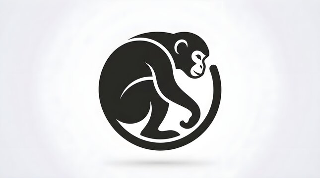 Minimalist black monkey vector logo icon featuring circular shape and sleek corporate branding style isolated on clean white background with subtle shadow effects