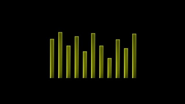 Abstract yellow audio equalizer bar pulsing against black background digital sound frequency level motion graphic footage.