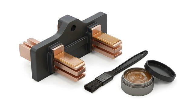 Copper and Black Electrical Contact Clamps with Grease Pot and Brush