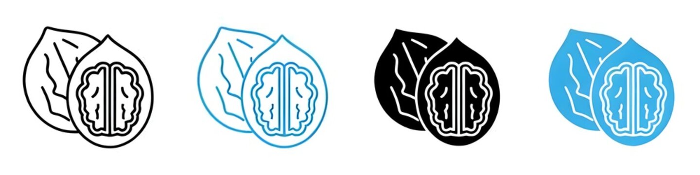 Walnut icon vector set collection for web. Thin line customizable illustration. Contour symbol. Vector isolated outline drawing. Editable stroke