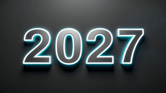 Electrical Arc Reveals Titanium 2027 New Year Numerals with Cyan Glow
