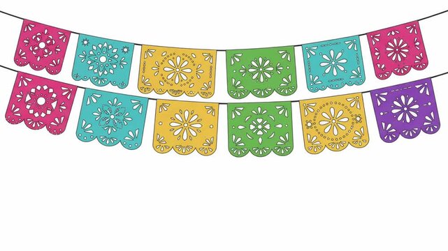 Papel Picado Bunting Banner for Mexican Fiesta, Festive Celebration Loop Motion Graphic
