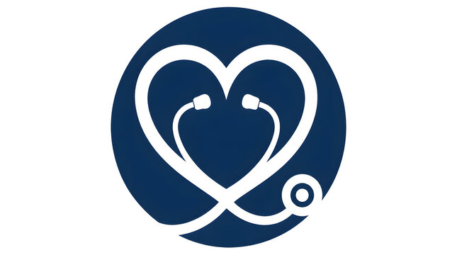Stethoscope curved to form interlocking hearts flat vector illustration navy blue backdrop white background medical health love symbol