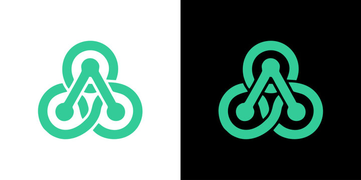 Abstract geometric interconnected circles logo icon set in green for modern technology networking solutions and digital branding concept
