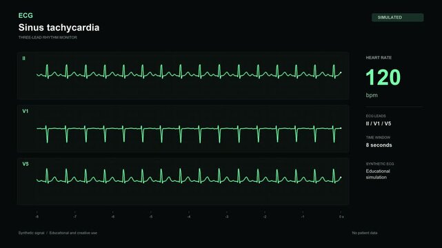 Sinus tachycardia ECG monitor simulation on black