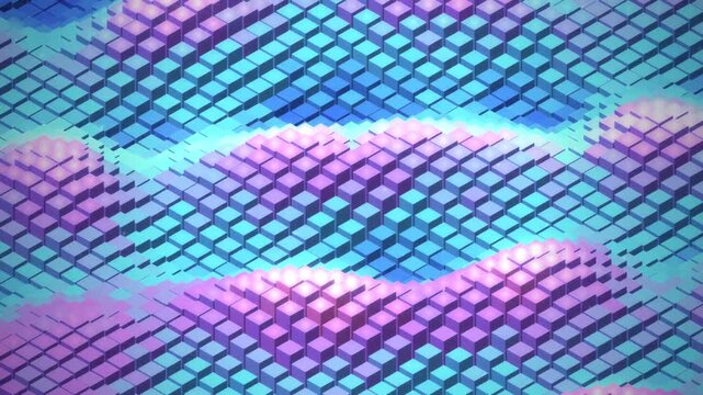 Cyan Pink 3D Geometric Wave Grid Motion Background