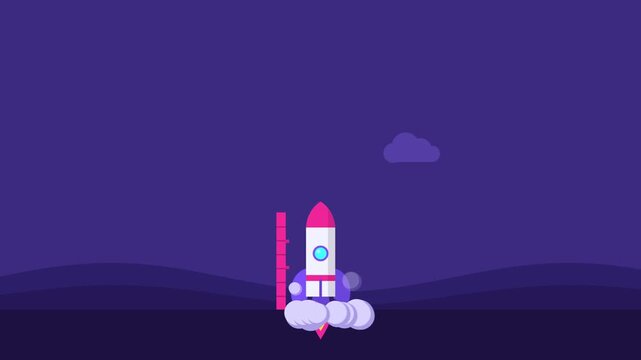 Neon rocket launching from the pad into a starry sky startup concept
