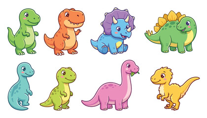 Cute Dinosaur Character Collection Featuring Tyrannosaurus Stegosaurus Brachiosaurus and Friendly Cartoon Dinosaurs in Different Poses © Tara