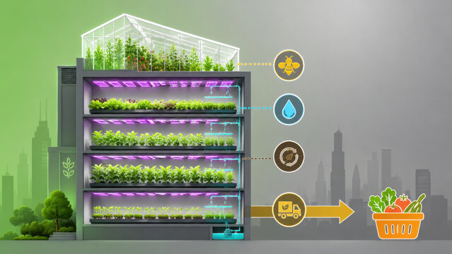 Hydroponic farming presented with recognizable form balanced studio lighting realistic materials and clear practical context