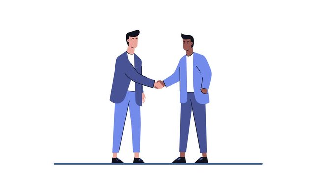 Two businessmen shaking hands in vector animation video clip
