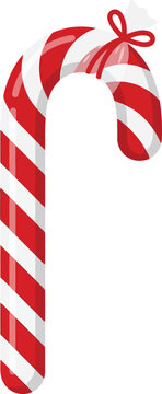 Christmas Red and white striped candy cane with decorative bow, perfect for festive greeting cards or holiday social