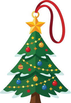 Christmas Colorful tree ornament with red ribbon for holiday greeting cards, festive decorations, or social media posts