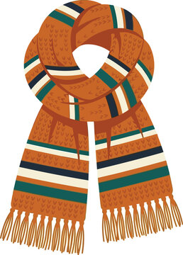 Stylish orange and green striped knit scarf with fluffy fringe for cozy winter fashion, perfect for greeting cards
