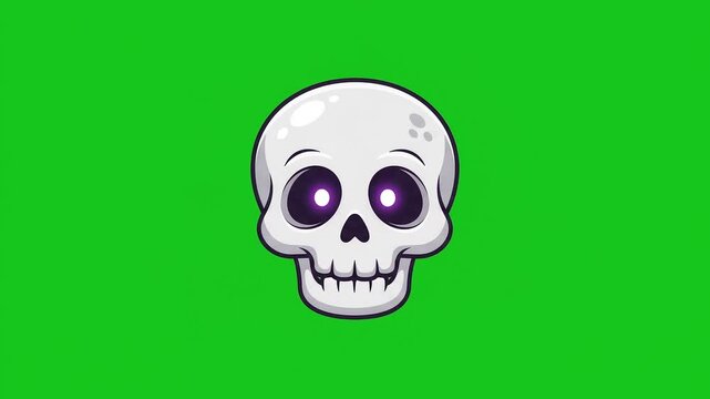 Cute spooky cartoon skull animation green screen