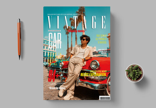 Vintage Car Fashion Magazine Cover Template