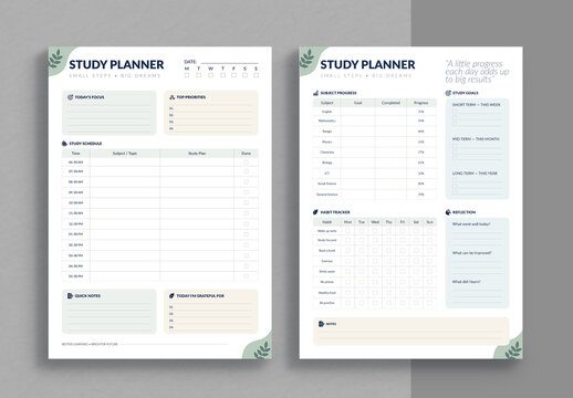 Student Study Planner Template Layout