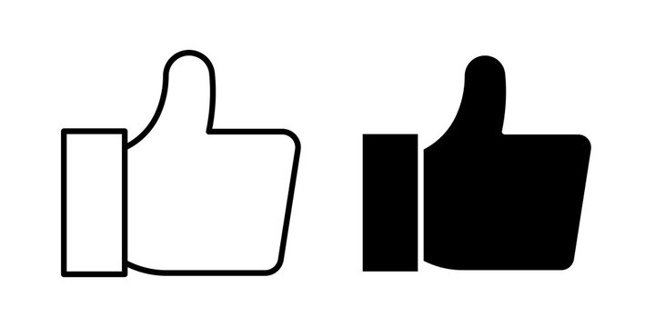 Thumb up icon flat outline in black
