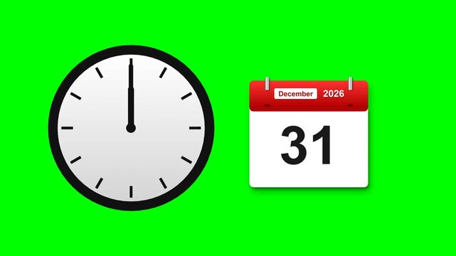 Clock and calendar date on bright green background.