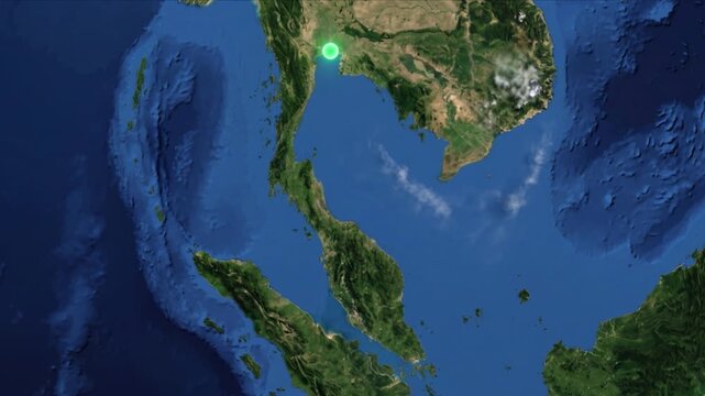 地球衛星軌道から見るシンガポールからバンコクへ光子が移動する光ネットワーク