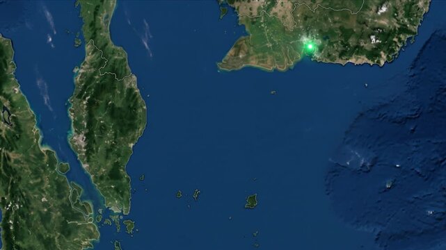 地球衛星軌道から見るシンガポールからホーチミンへ光子が移動する光ネットワーク