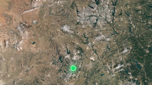 地球衛星軌道から見るダラスからオースティンへ光子が移動する光ネットワーク