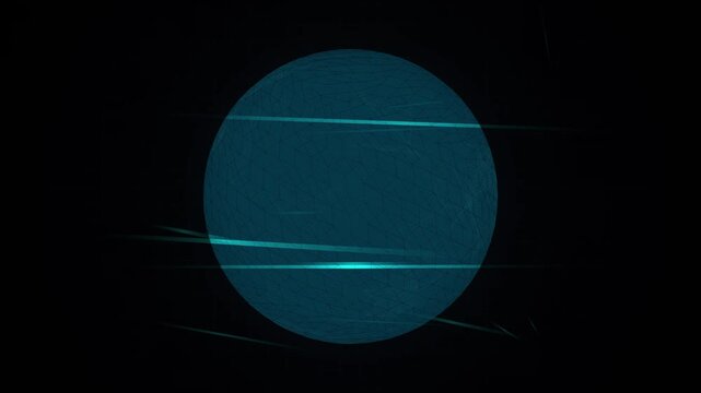Sphere wireframe with glowing blue light streaks on dark background