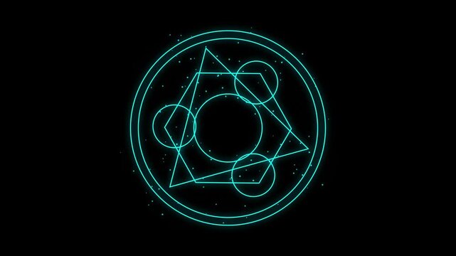 Glowing cyan mystical alchemy transmutation circle with sacred geometric star runes