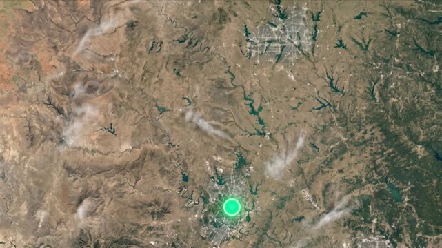 地球衛星軌道から見るダラスからオースティンへ光子が移動する光ネットワーク