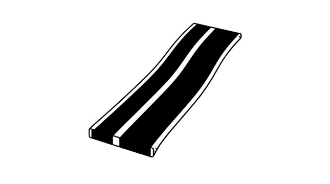 Colorful line art illustration of a ribbon cable with a set of parallel rainbow conductors and edge margins shown in wavy perspective with bold black outlines made for electronics wiring projects