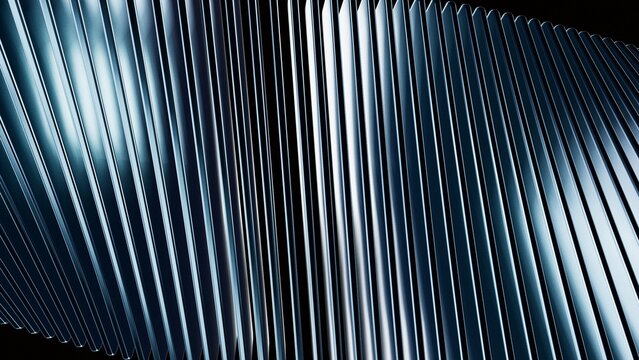 Full frame of tilted steel blue fins in dense diagonal rhythm