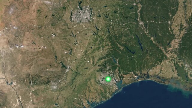 地球衛星軌道から見るダラスからヒューストンへ光子が移動する光ネットワーク