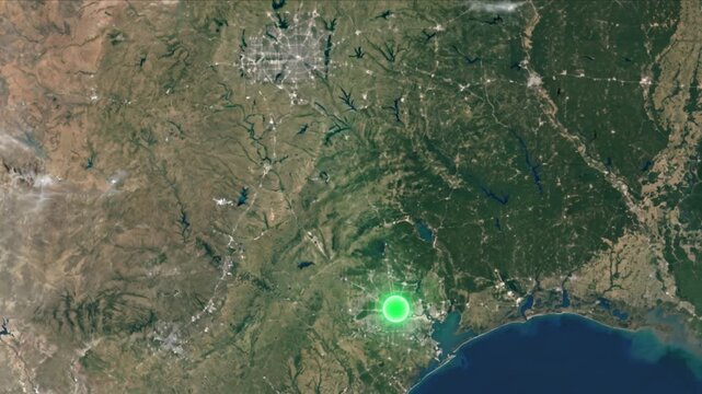 地球衛星軌道から見るダラスからヒューストンへ光子が移動する光ネットワーク