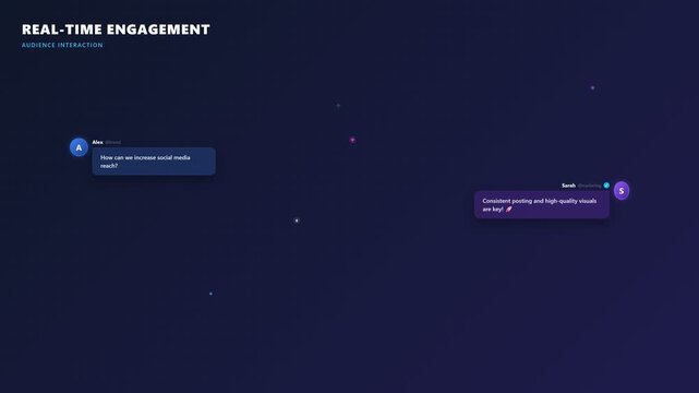 Abstract dark blue gradient with glowing chat bubbles illustrating real-time engagement.