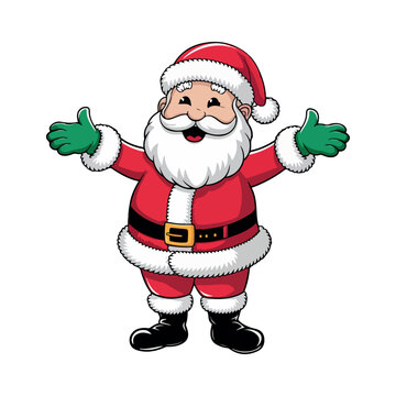 Cute Santa Claus Waving Hands Christmas Vector Illustration. Cartoon Santa Claus Open Arms Greeting Winter Holiday Design. Jolly Santa Claus Character for Christmas T-Shirt Vector Design. 