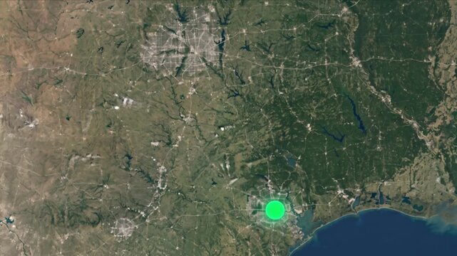 地球衛星軌道から見るダラスからヒューストンへ光子が移動する光ネットワーク