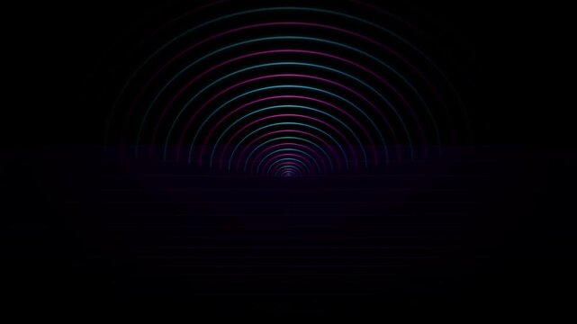 Abstract glowing sound wave emanating from a dark void during a digital presentation