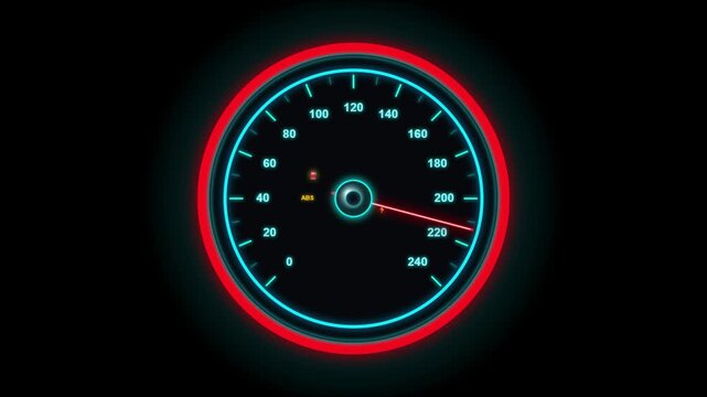 Glowing digital car speedometer dial gauge with red ring