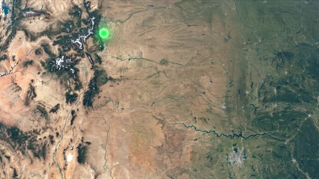 地球衛星軌道から見るダラスからデンバーへ光子が移動する光ネットワーク