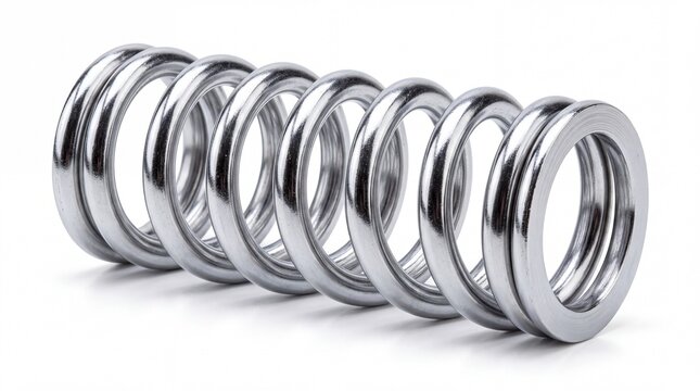 Heavy Duty Chrome Metal Compression Spring Isolated on White Background