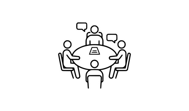 Round Conference Table Team Communication Outline Icon