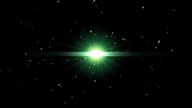 Glowing green optical lens flare with cosmic starry background