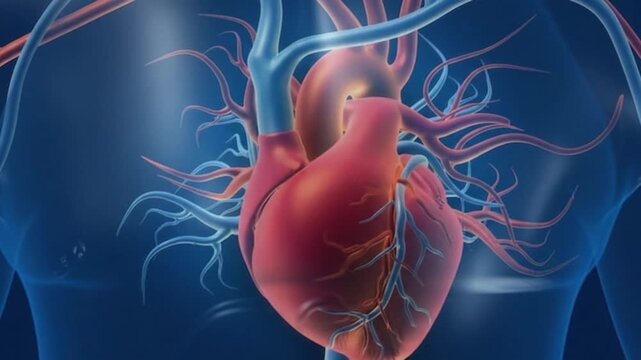 Human heart anatomy with blood circulation system