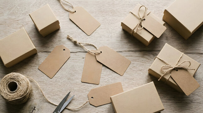 Blank Kraft Tags and Gift Boxes with Twine