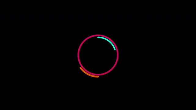 Loading Animation Circle Line 3 Color Purple Blue Orange Different Rotate and Stroke Loop Transparent Background. Perfect For UI or Overlay Video Element.