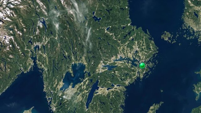 地球衛星軌道から見るストックホルムからオスロへ光子が移動する光ネットワーク