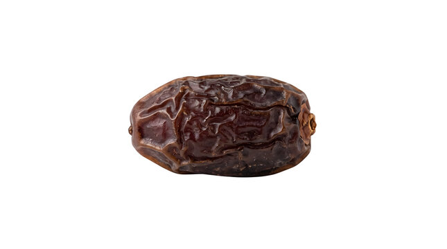 Organic dried date fruit isolated on white, single sweet medjool date palm fruit, healthy natural snack for ramadan and middle eastern cuisine