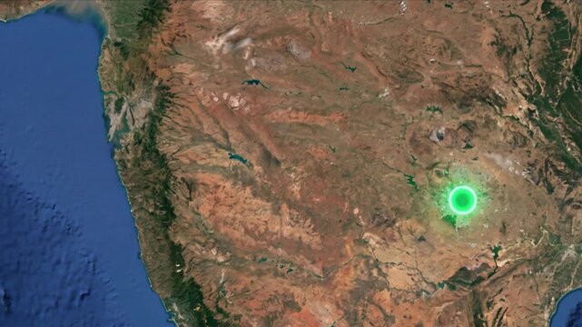 地球衛星軌道から見るムンバイからハイデラバードへ光子が移動する光ネットワーク