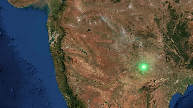 地球衛星軌道から見るムンバイからハイデラバードへ光子が移動する光ネットワーク