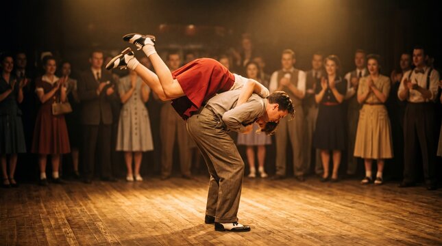 Swing Dancer Flipping Partner Over His Back in Dramatic Aerial Move