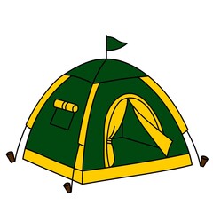 Autumn Camping Tent Illustration for Outdoor Adventure and Nature Travel © Media Gambar Studio